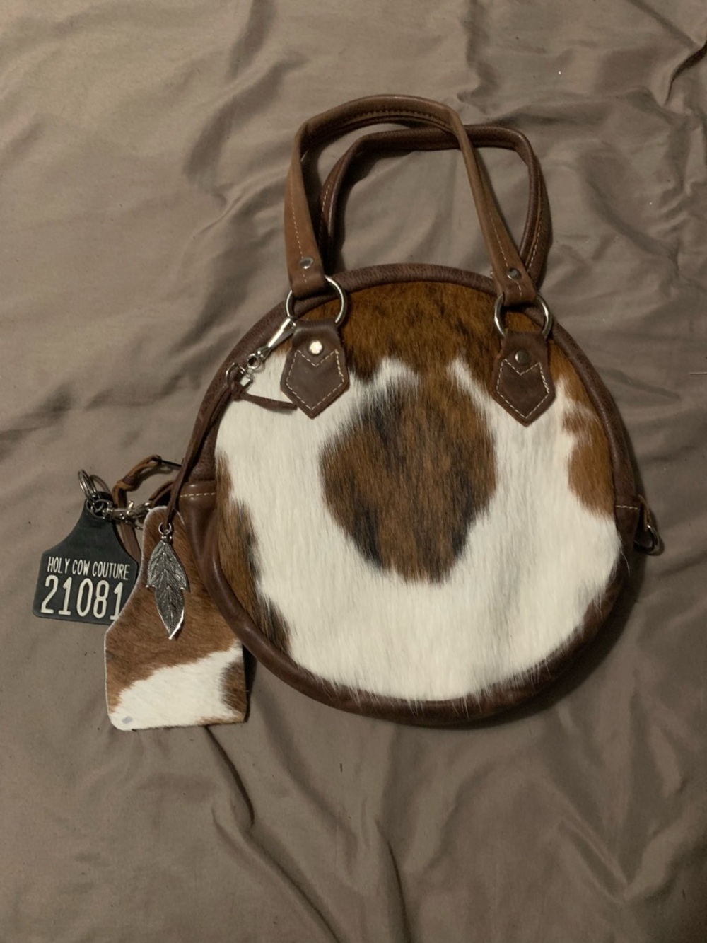 Holy Cow Couture Brown & White Cowhide Canteen Crossbody Bag